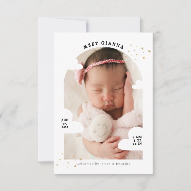 BUDGET Cloud Arch Photo Collage Thank You Birth Card (Front)