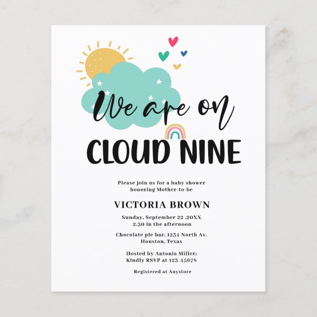 Budget Cloud NIne Baby Shower Invitation (Front)