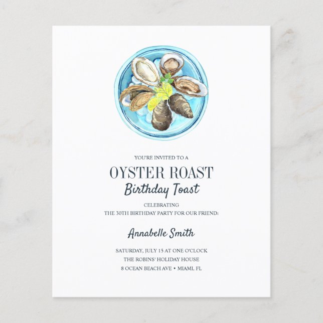 Budget Coastal Oyster Roast Birthday Party (Front)
