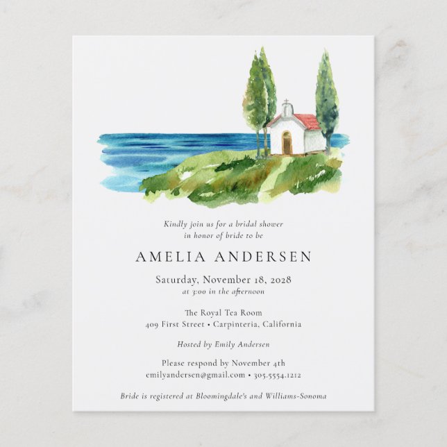 Budget Coastal Watercolor Bridal Shower Invitation Flyer (Front)