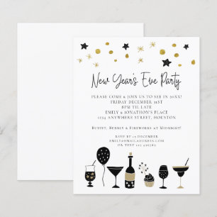 Budget Cocktails Gold Black New Years Eve Invite