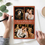 Budget Collage Terracotta Wedding Thank You Card<br><div class="desc">Budget, Modern, Elegant, Hand Lettering 3 Photo Collage Blush Wedding Thank You personalized low budget affordable THIN card. Minimalist wedding thank you card template featuring three (3) photo on the front and (1) one photo on the back side. ***PLEASE NOTE! *** BUDGET PAPER/FLYER IS THIN. *** UPGRADE THE PAPER FOR...</div>