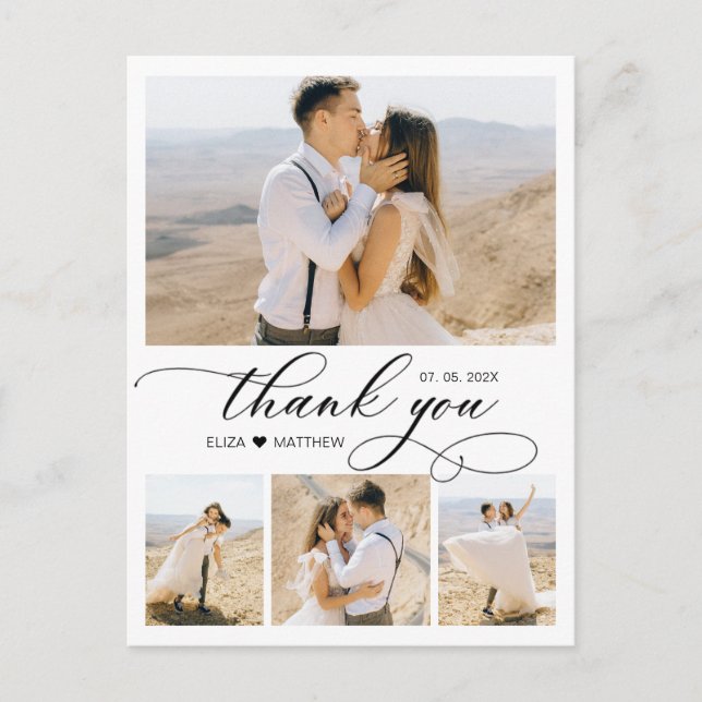 Budget Collage Wedding Thank You Script Heart  Postcard (Front)