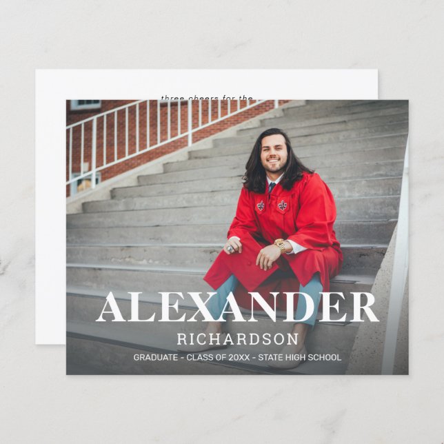 Budget Collegiate Mod Name Photo Graduation Announ (Front/Back)