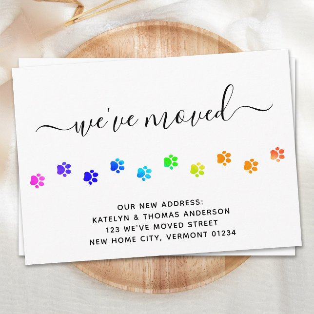 Budget Colorful Paws Paw Print Moving Announcement (Creator Uploaded)