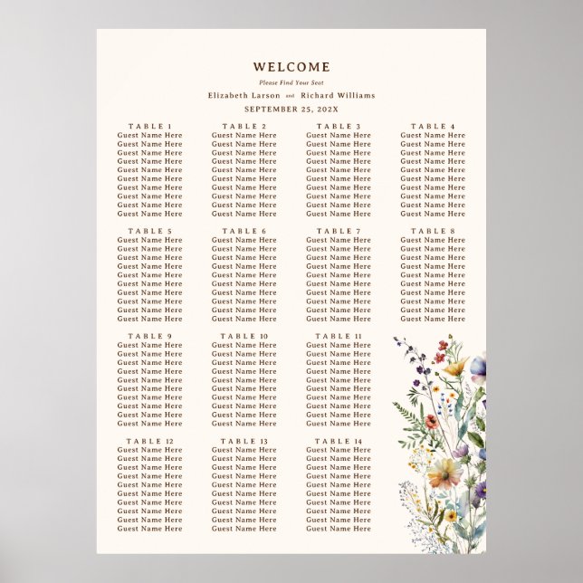 "Budget Colorful Wildflower Floral Wedding Poster (Front)