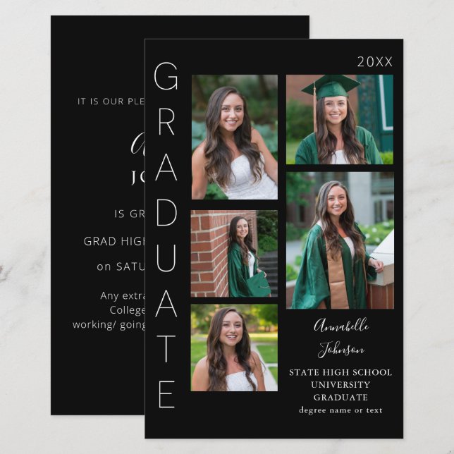 Budget Colour Glow- W & Black Graduate 6 Photo MED (Front/Back)