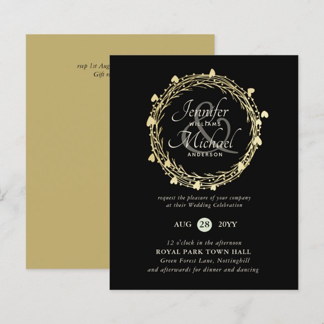 BUDGET Colour Trends Gold Wreath Wedding Invite (Front/Back)