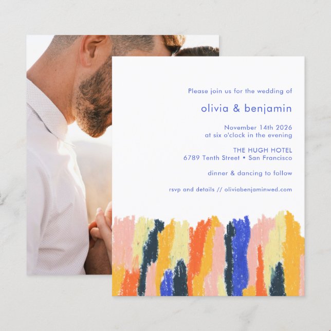 Budget Colourful Abstract Photo Wedding Invitation (Front/Back)