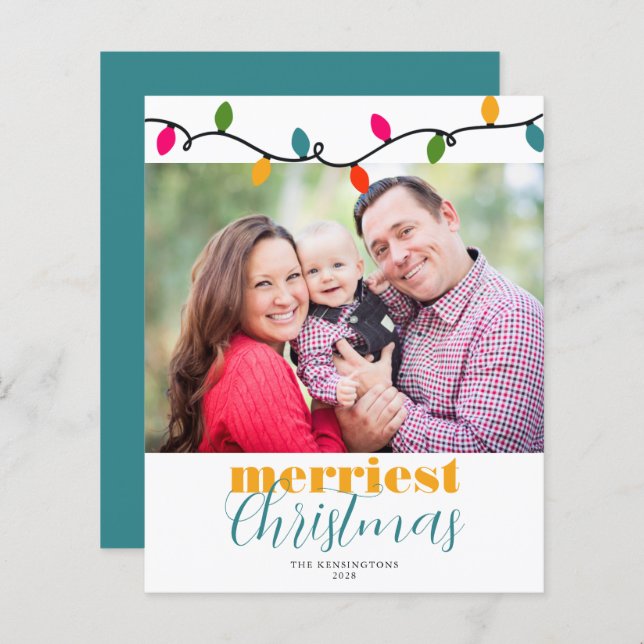 Budget Colourful Christmas Lights Holiday Photo (Front/Back)