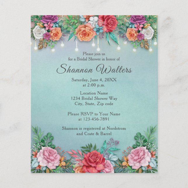 Budget Colourful floral Bridal Shower Invitation Flyer (Front)