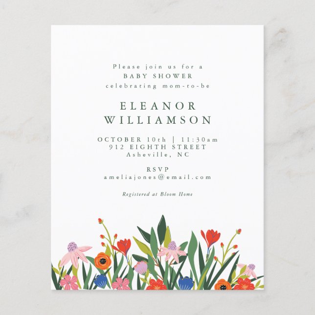 Budget Colourful Garden Floral Baby Shower Invite (Front)
