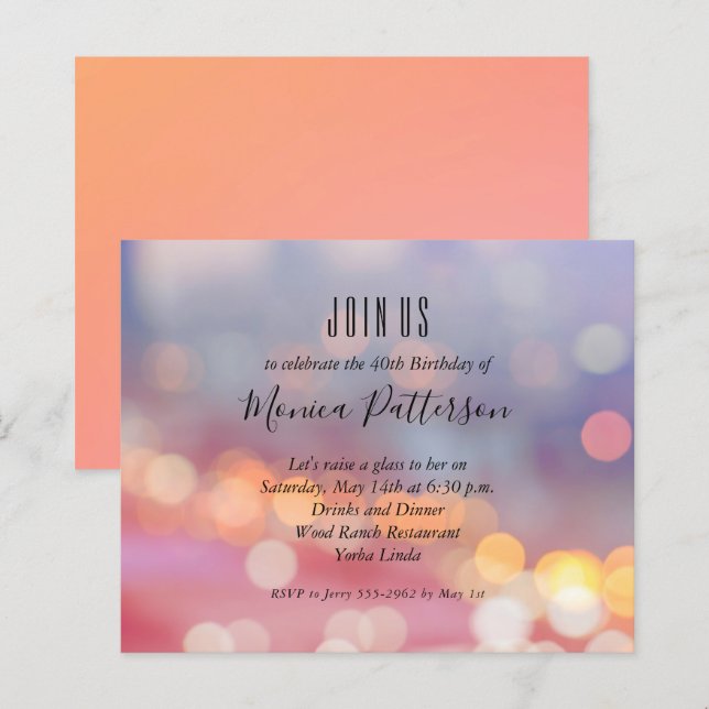 Budget Colourful Lights Birthday Party Invitations (Front/Back)