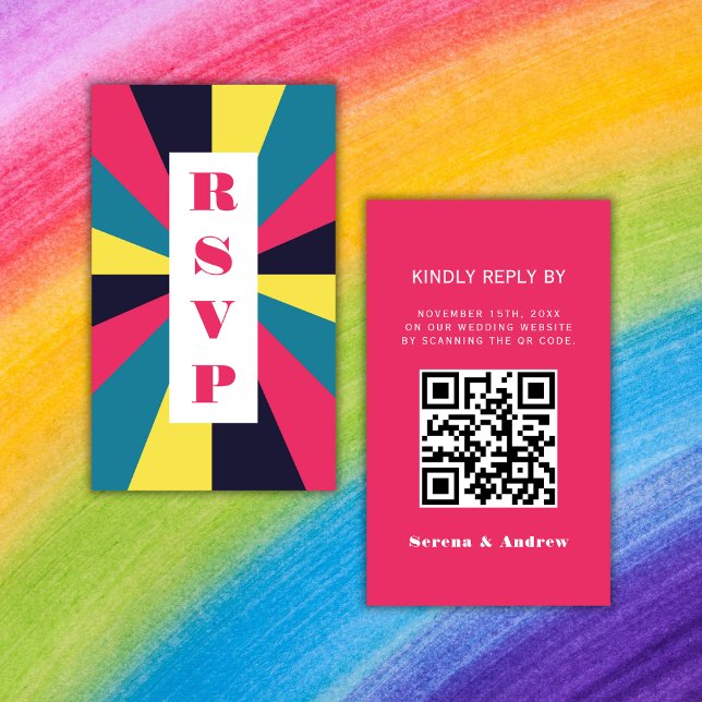 Budget Colourful Retro Groovy QR RSVP Enclosure Card (Creator Uploaded)