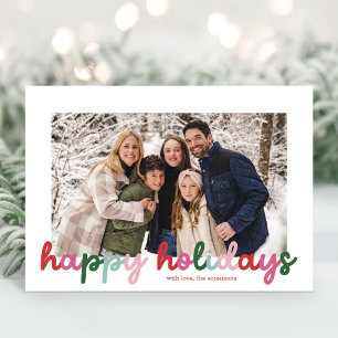 Budget Colourful Script Calligraphy 2 Photo Happy  Holiday Card