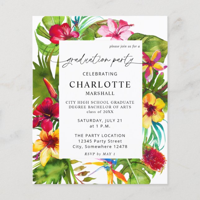 Budget Colourful Tropical Graduation Party Flyer (Front)