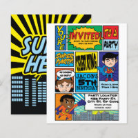 Budget Comic Style Hero Birthday Invitations