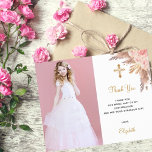 Budget confirmation blush pampas photo thank you<br><div class="desc">A modern and elegant confirmation,   thank you card. A chic white background decorated with blush florals and pampas grass.  Personalize and add your photo of the confirmant,  thank you note and name.</div>
