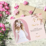 Budget confirmation blush pampas photo thank you<br><div class="desc">A modern and elegant confirmation thank you card. A blush background decorated with blush florals and pampas grass.  Personalize and add your photo of the child inside the arch frame,  thank you note and name.</div>