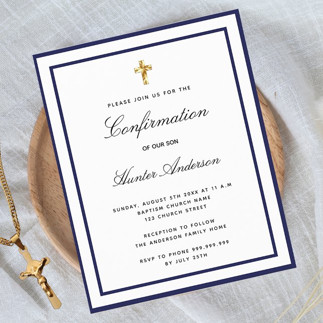 Budget confirmation navy blue white invitation (Creator Uploaded)
