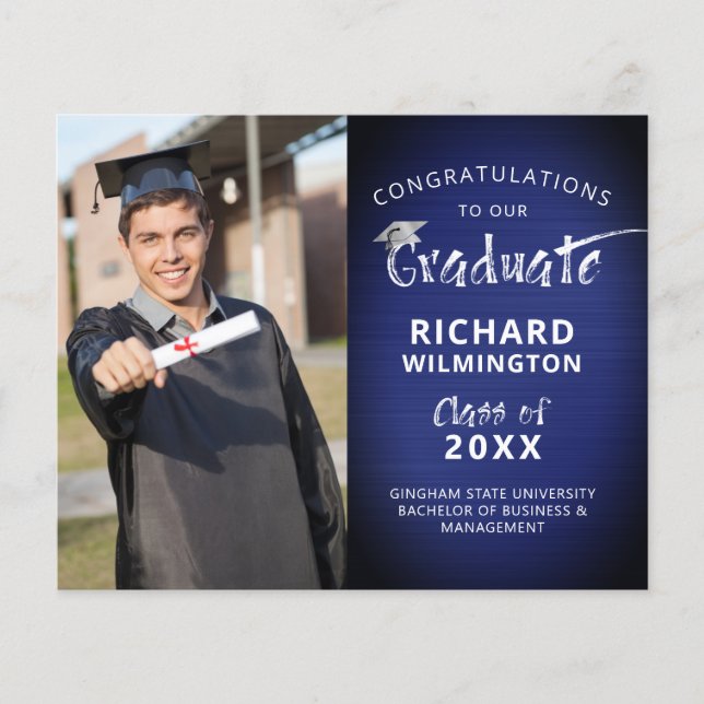 Budget Congrats Graduate Navy Blue Announcement (Front)
