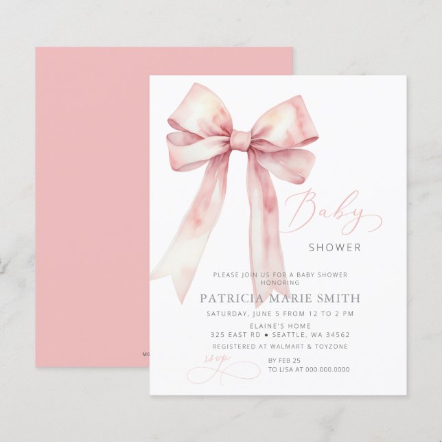 Budget Coquette Pink Bow Girl Baby Shower (Front/Back)