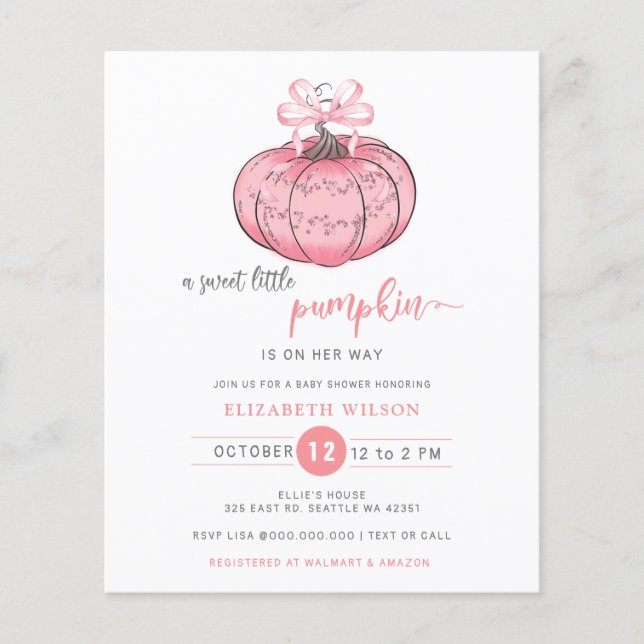 Budget Coquette Pumpkin Pink Bow Girl Baby Shower (Front)