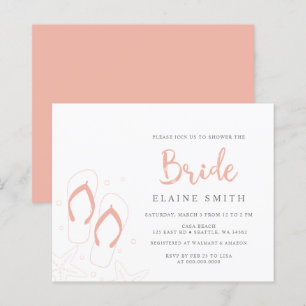 Budget Coral Flip Flops Beach Bridal Shower Invite