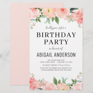 Budget Coral Floral Girly Birthday Invitation