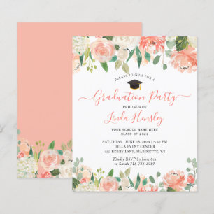 Budget Coral Floral Graduation Party Invitation