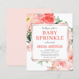Budget Coral Floral Peach Baby Sprinkle Invitation
