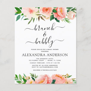 Budget Coral Peach Brunch & Bubbly Bridal Shower Flyer