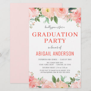 Budget Coral Peach Floral 2023 Grad Invitation
