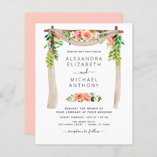 Budget Coral Peach Floral Arch Wedding Invitation