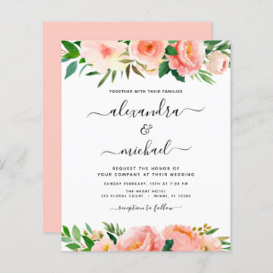 Budget Coral Peach Floral Wedding Invitation