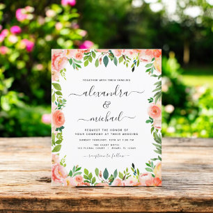 Budget Coral Peach Floral Wedding Invitation