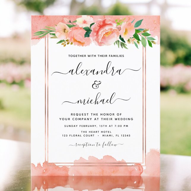 Budget Coral Peach Floral Wedding Invitation (Creator Uploaded)