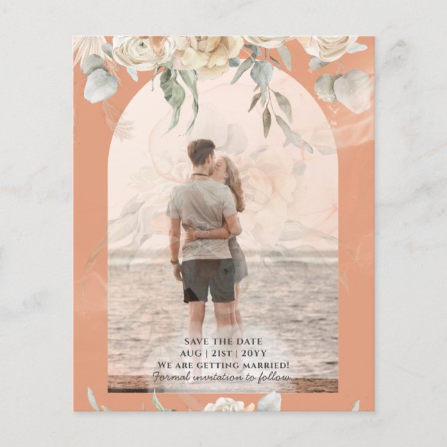 BUDGET Coral Terracotta Pampas Grass Wedding Flyer (Front)