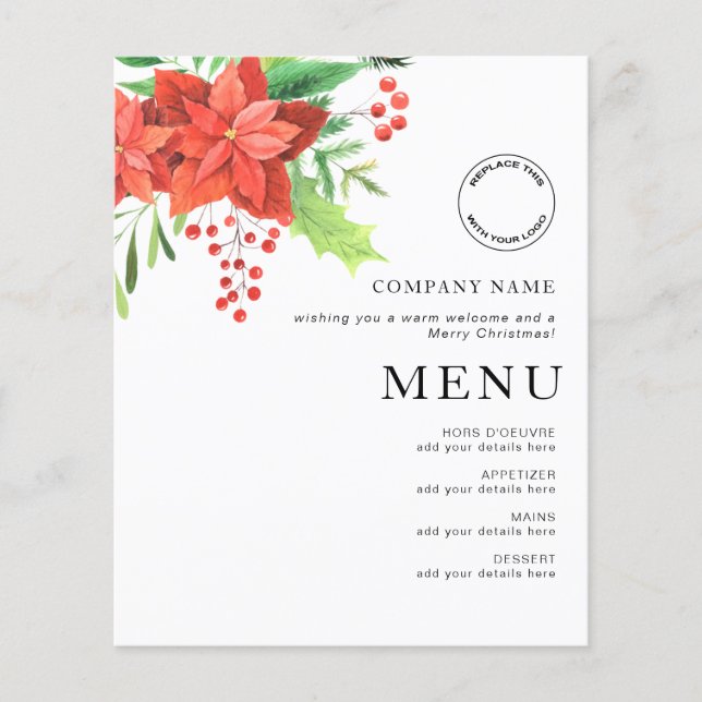 Budget Corporate Logo Poinsettia Christmas Menu (Front)