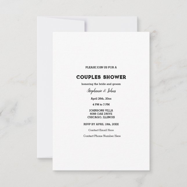 Budget Couple Shower Black White Simple Wedding Invitation (Front)