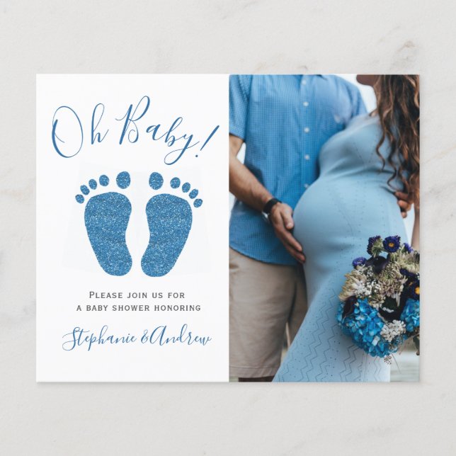 Budget Couples Photo Boy's Baby Shower Invitation (Front)