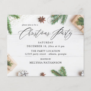 Budget Cozy Rustic Pine Leaves Christmas Party Flyer