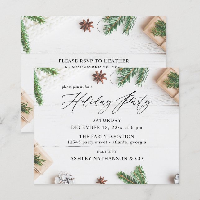Budget Cozy Rustic Pine Leaves Holiday Party (Front/Back)