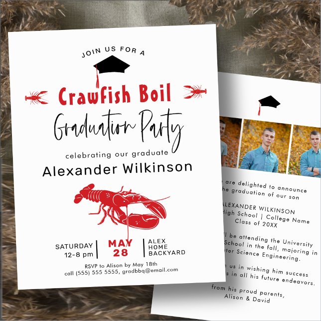 BUDGET Crawfish Boil 3 Photo GRAD BBQ Invitation (Creator Uploaded)