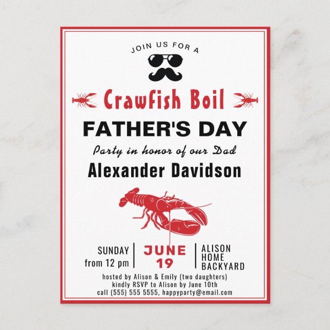BUDGET Crawfish Boil Father's Day Party Invitation Postcard (Front)
