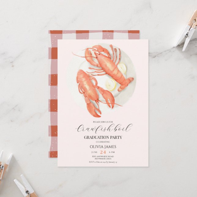 Budget crawfish boil graduation  invitation (Front/Back In Situ)