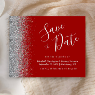 Budget Crimson Red Silver Wedding Save the Date