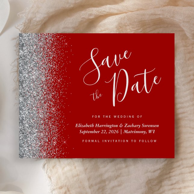 Budget Crimson Red Silver Wedding Save the Date (Creator Uploaded)