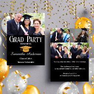 Budget Custom Photo Collage Black Graduation Party Flyer