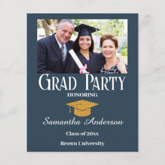 Budget Custom Photo Collage Blue Graduation Party Flyer